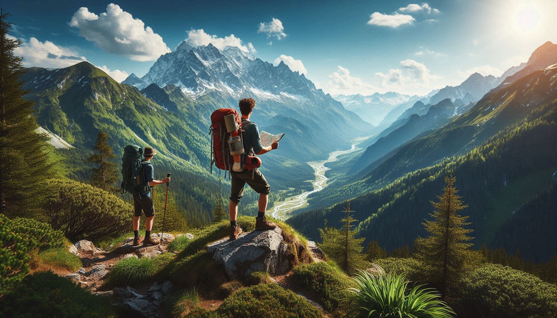 A split-screen image shows two hikers on a forest trail. On the left, the "dos" are illustrated with a hiker checking a map and wearing proper gear, while on the right, the "don'ts" are depicted with a hiker looking lost and unprepared without essential gear. The background features a simple forest trail, emphasizing the contrast between safe and unsafe solo trekking practices. 