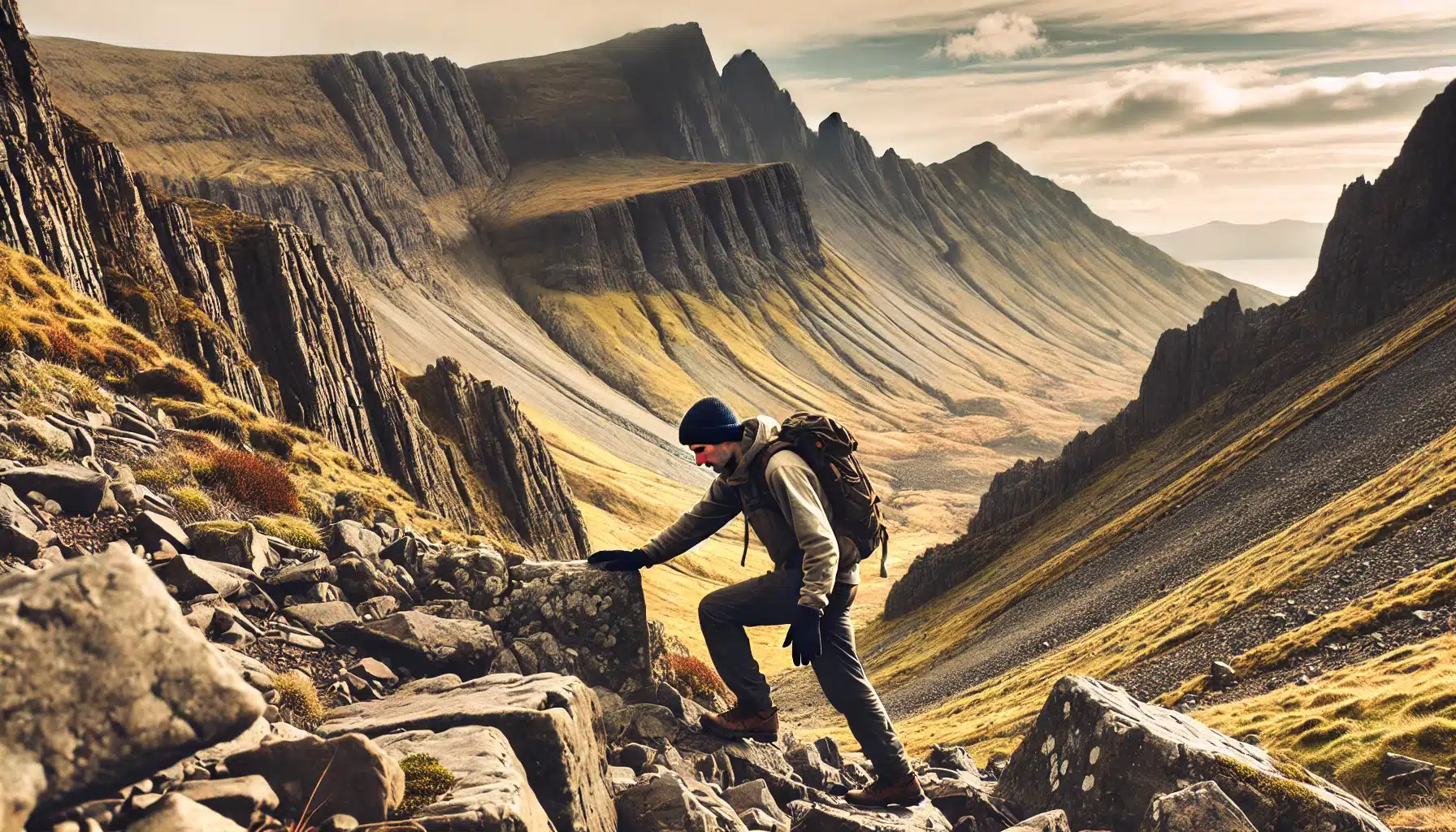 A lone hiker stands at a fork in a rugged forest trail, holding a map and compass, symbolizing the navigation of challenges during a solo trek. 