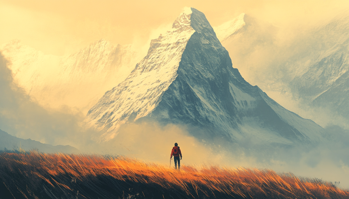 A lone hiker is shown in a peaceful forest setting, performing a stretching exercise, symbolizing physical preparation, with a calm and focused expression that highlights mental readiness. The background features tall trees and soft, natural lighting, creating a serene atmosphere that underscores the importance of both mental and physical preparation for a trek. 