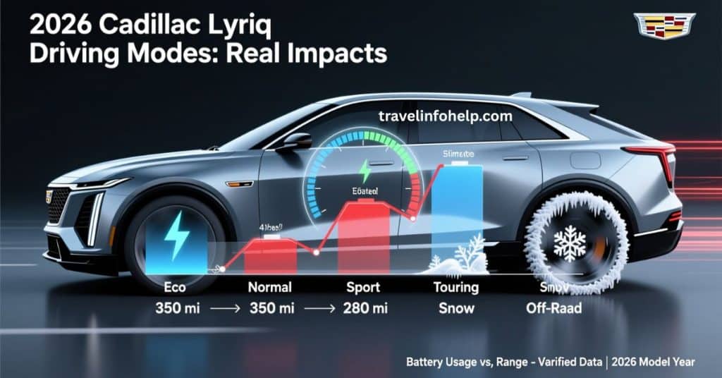 do the driving modes in cadillac lyriq offer different ranges or battery usages?